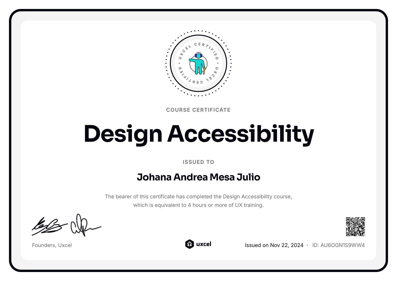 Johana Andrea Mesa Julio's certificate